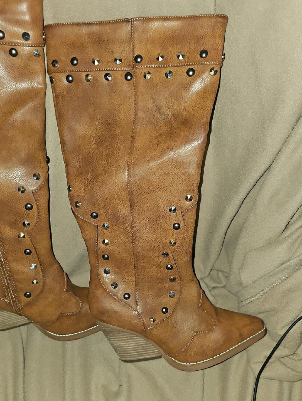 Comfort Studded Brown Knee-High Western Boots
